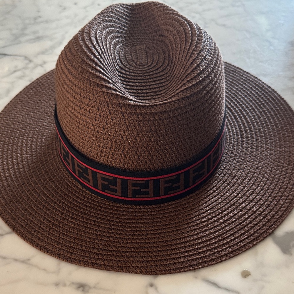 Fendi Brown Straw Hat with Black Band